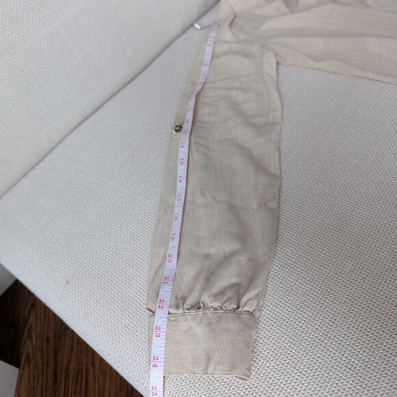 Stradivarius, Linen-like Oatmeal-beige Roll-up Sleeve Blouse, Size L - Picture 10 of 13
